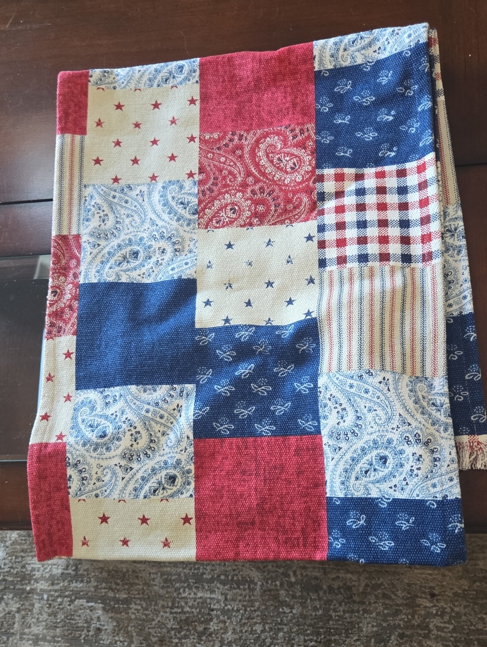 RALPH LAUREN Patchwork Americana Table Runner - Red, Blue & Cream